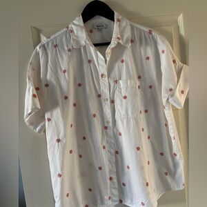 White and Pink embroidered Floral madewell shirt